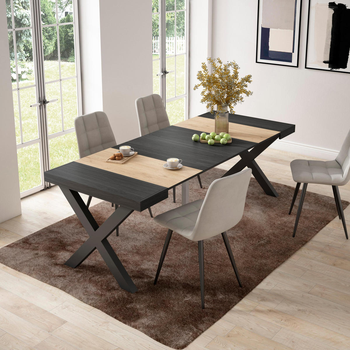 KONSOLENTISCH ausziehbar 58 bis 222cm, für 10 Gäste, eiche, schwarz, 90/58/73cm - Eichefarben/Multicolor, Holzwerkstoff (90/222/73cm) - Skraut Home