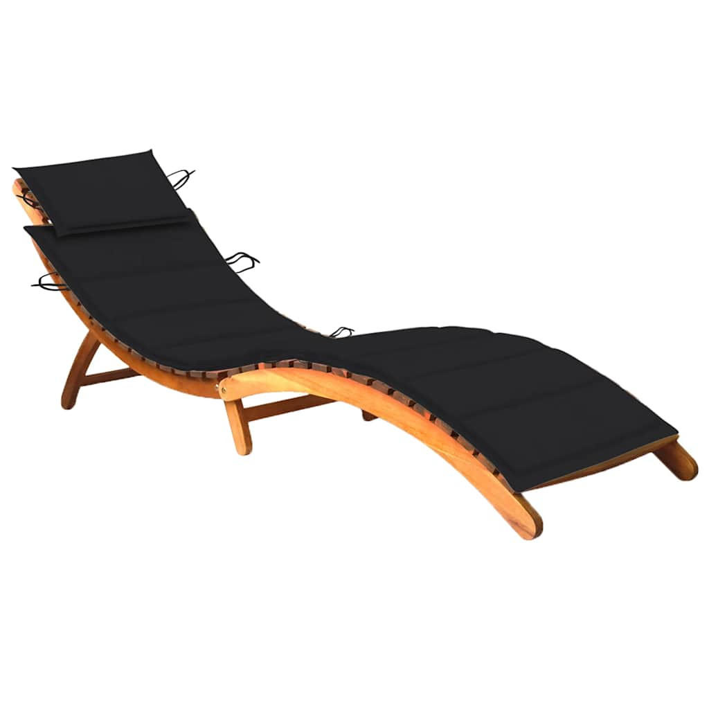 SONNENLIEGE mit Auflage Akazie Massivholz - Schwarz, Holz (55/64/184cm) - furnicato
