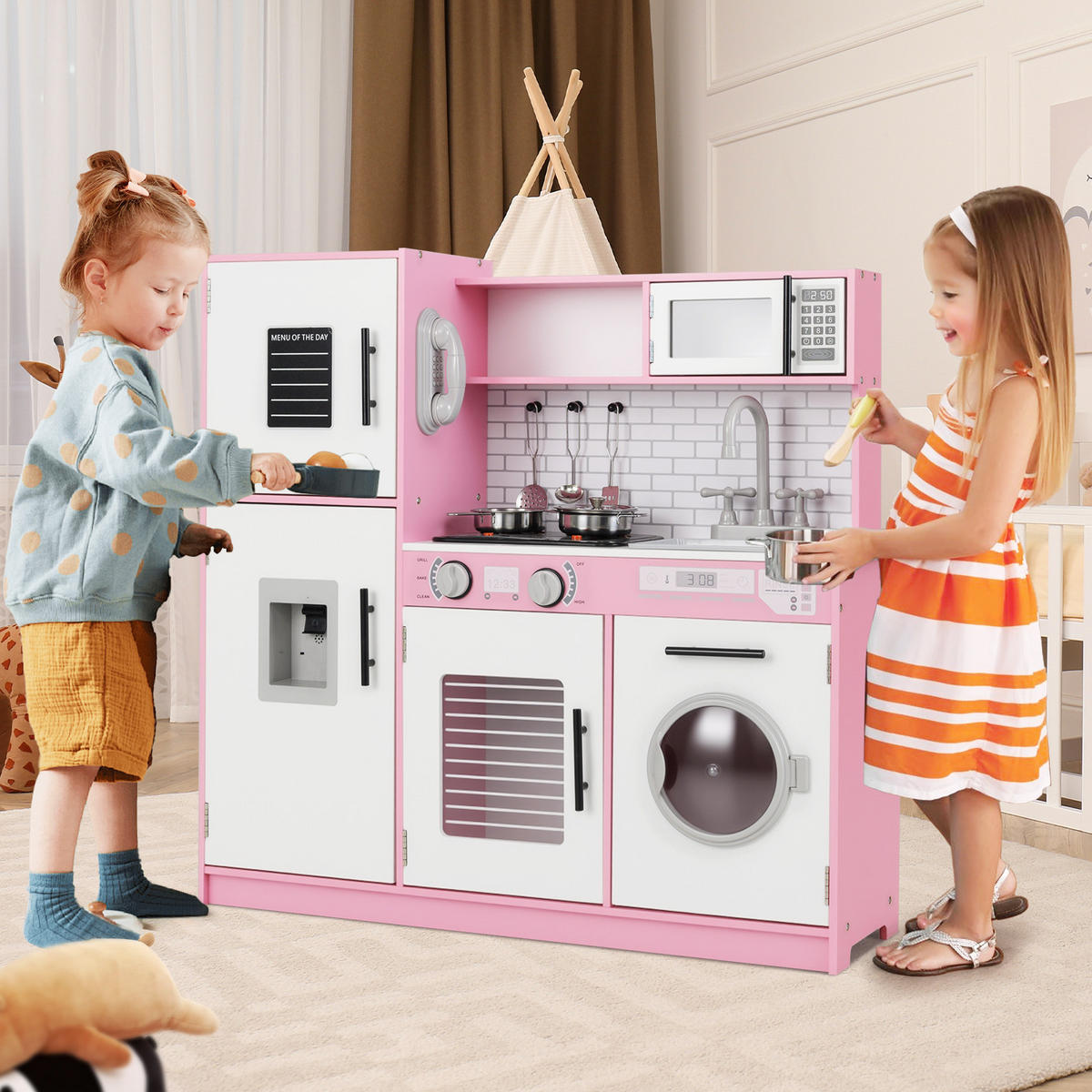 KINDERKÜCHE Rosa - Pink, Holzwerkstoff (82/80.5/25cm) - COSTWAY