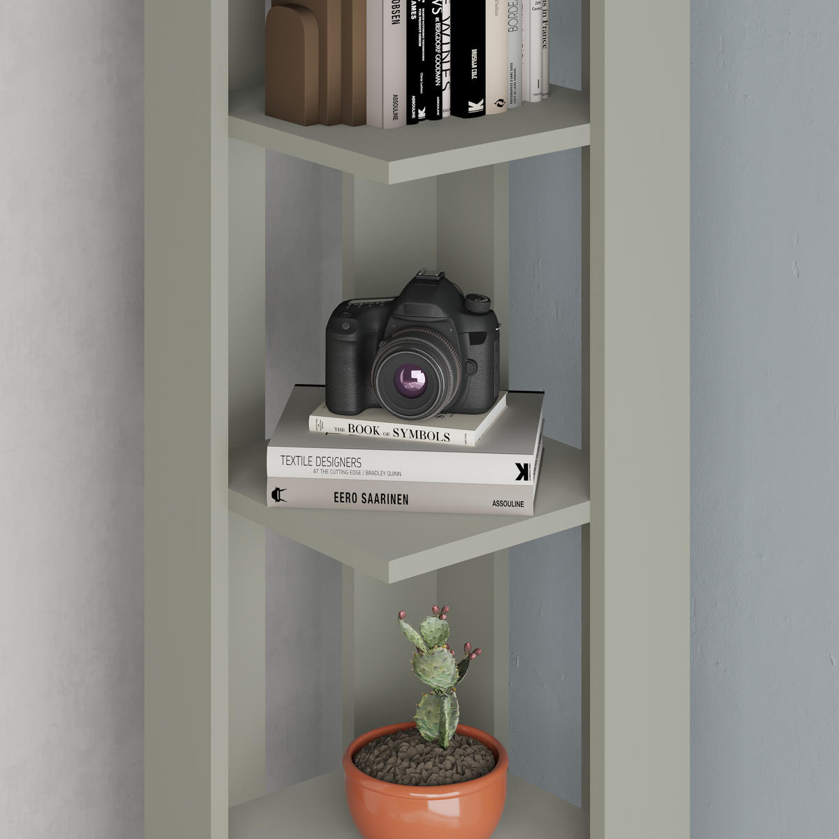 ECK BÜCHERREGAL Nati Aschgrün 34/34/161 cm - Grün, Holzwerkstoff (34/160.8/34cm) - Decortie