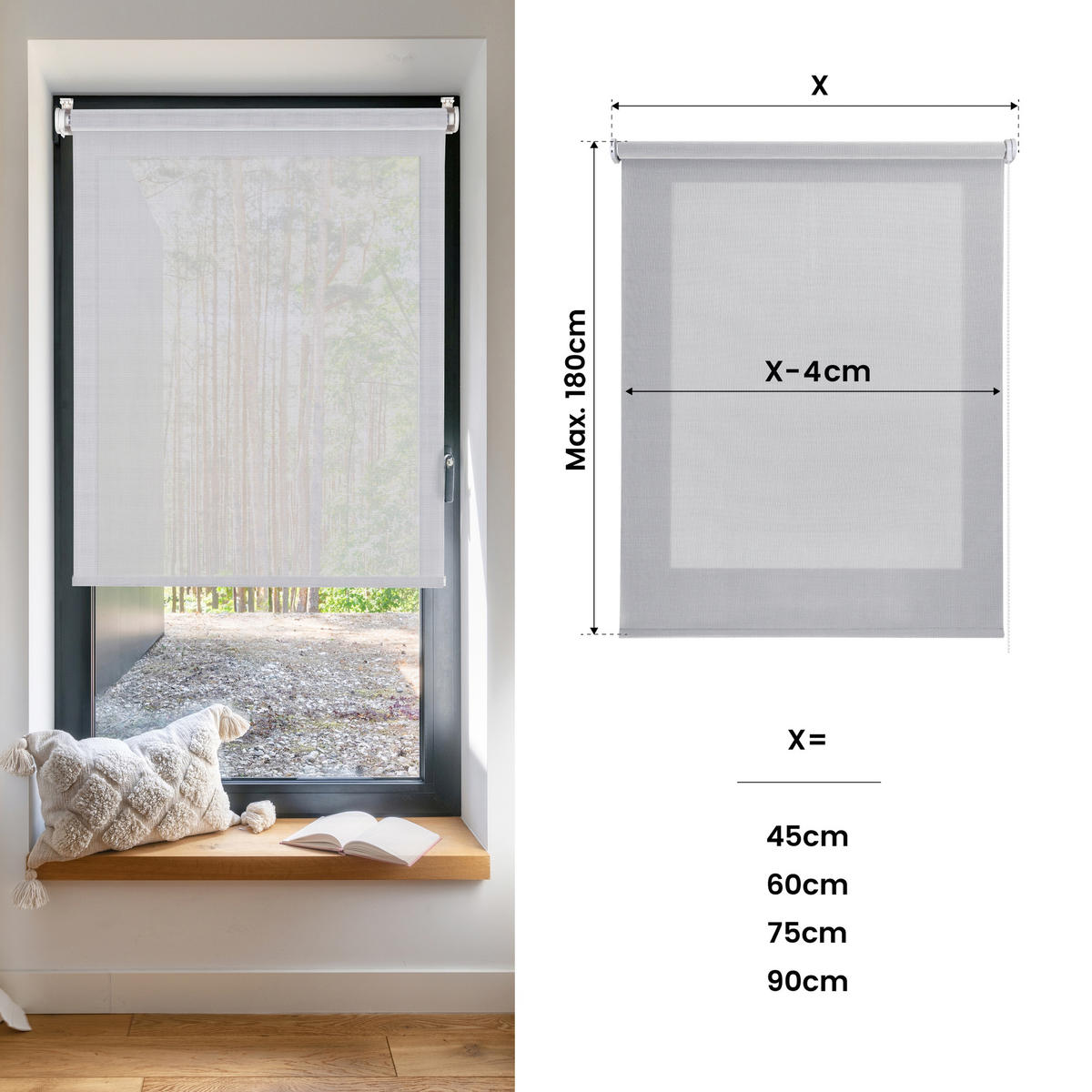 SCREEN-ROLLO without drilling Grau 75X180 - Grau, Kunststoff (75/180cm) - STORESDECO