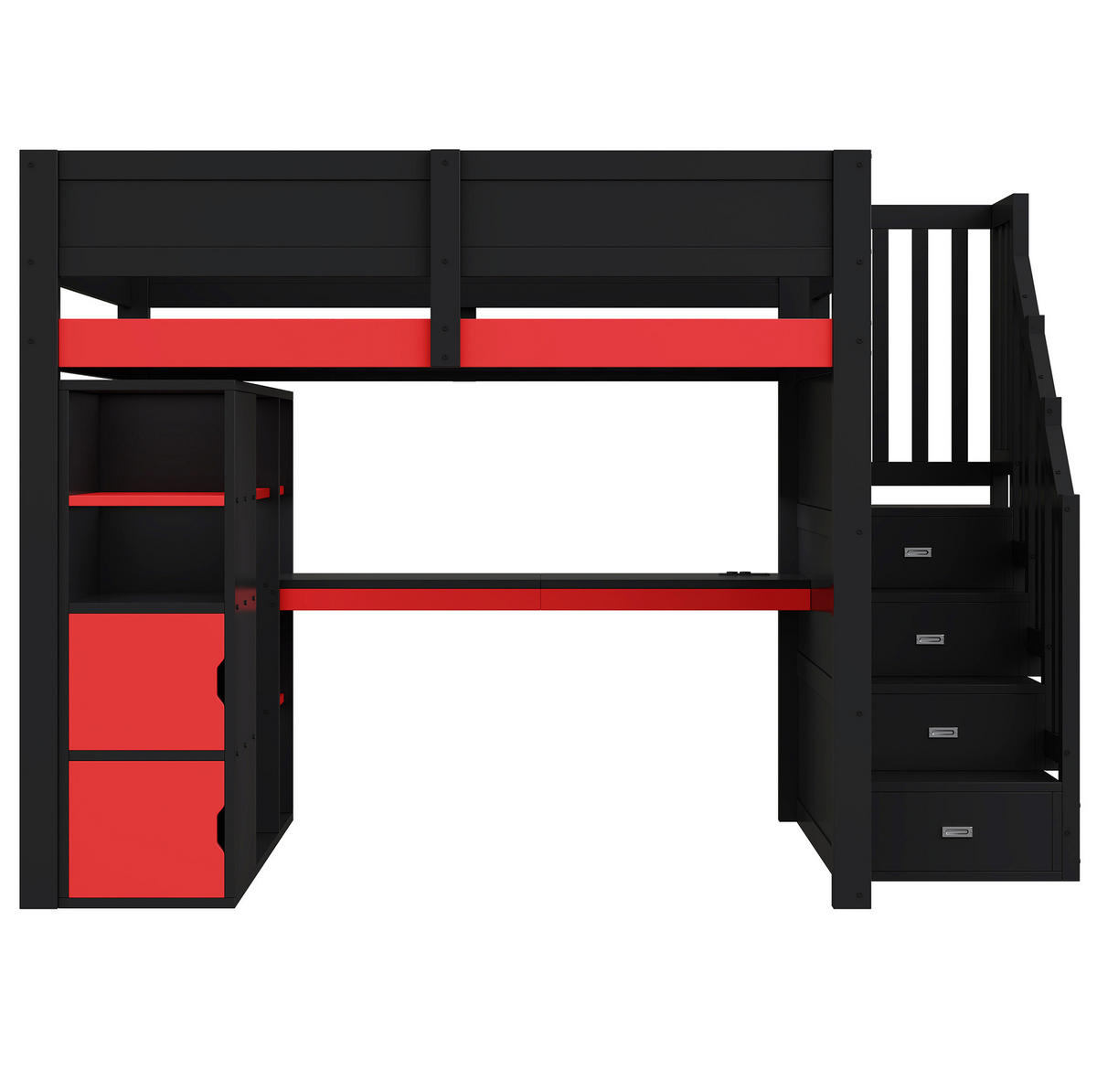 HOCHBETT 140/200 cm aus Holzwerkstoff mit Schreibtisch und LED-Beleuchtung Schwarz/Rot - Schwarz, Holzwerkstoff (140/200cm) - Modenvie
