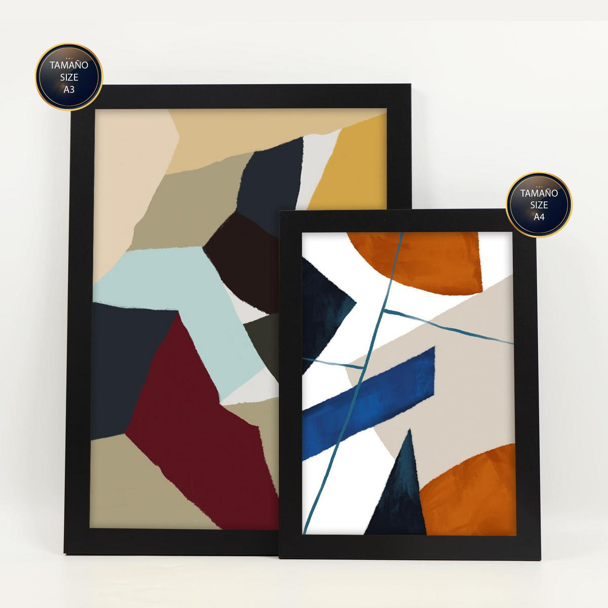 POSTER Set Mit 6 Farbige Kanten In Form Abstracts Ästhetische Dekorative Gemälde Für Ihr Wohnzimmer, Schlafzimmer, Zuhause A3 & A4 Schwarzer Rahmen - Schwarz, Papier (29/3cm) - Nacnic