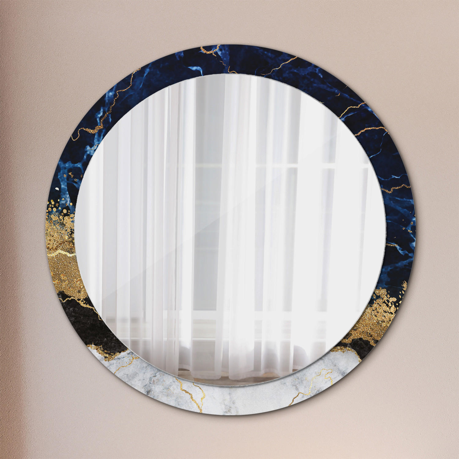SPIEGEL Ø90 cm Rund mit Aufdruck - Goldfarben, Glas (90/90/0.4cm) - TULUP