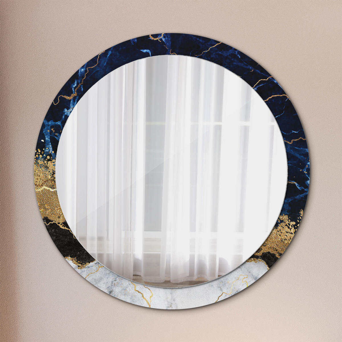 SPIEGEL Ø90 cm Rund mit Aufdruck - Goldfarben, Glas (90/90/0.4cm) - TULUP