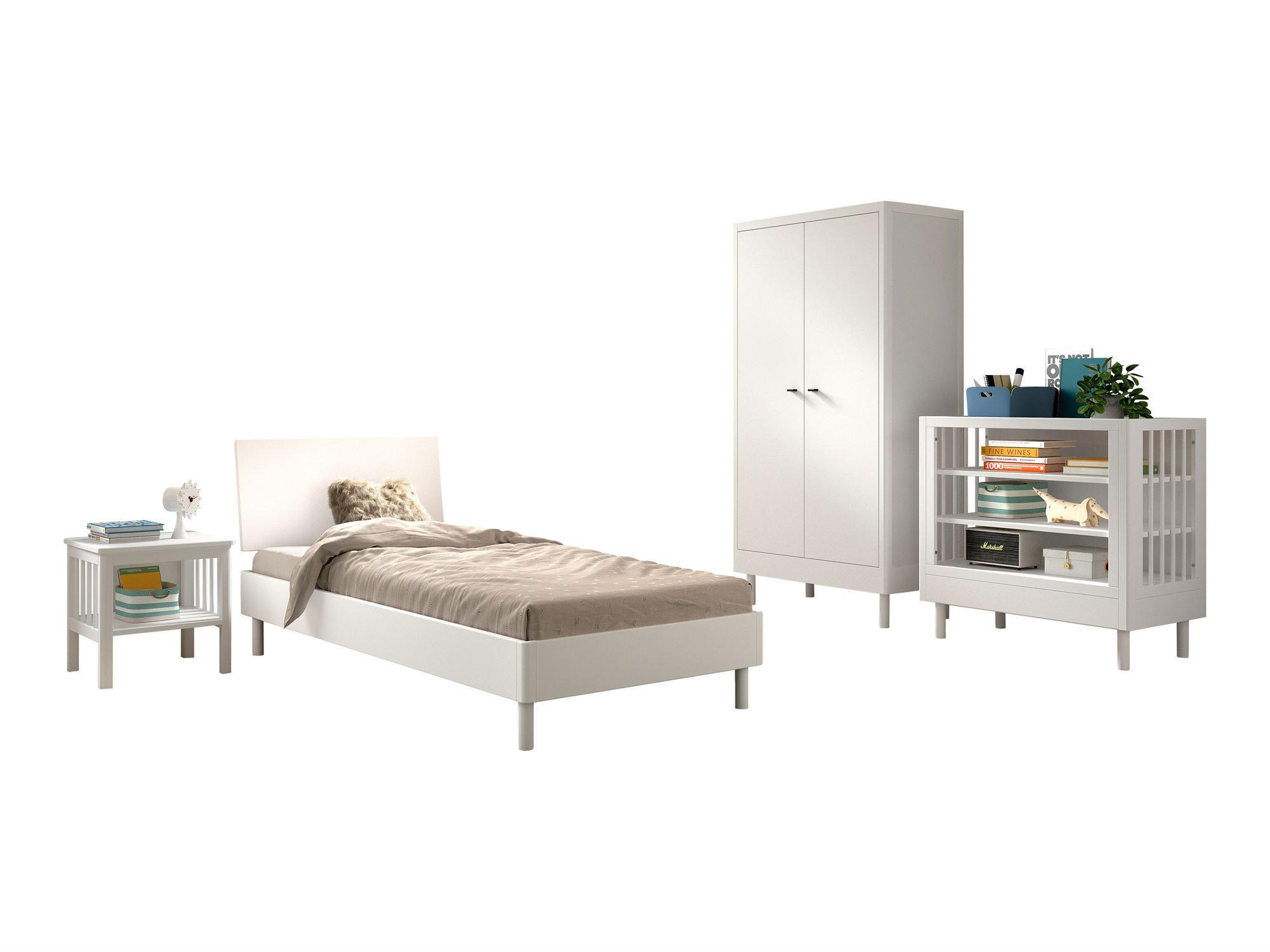 JUGENDZIMMER SET 90x200 Keeley Buche Weiß Holz Regal Komfort Stabil - Weiß, Holz (55/190/100cm) - 58aufmkessel