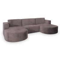 WOHNLANDSCHAFT VEZZO M Lila Velours-Stoff mit Schlaffunktion - Lila, Holz (347/85/174cm) - MASSENO