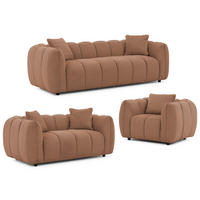 SITZGARNITUR 3+2+1 Nubira in tief gesteppter Bubble-Optik aus weichem Terrakotta Strukturstoff im modernen Design - Terracotta/Schwarz, Holz/Kunststoff (228/69/89cm) - S-Style