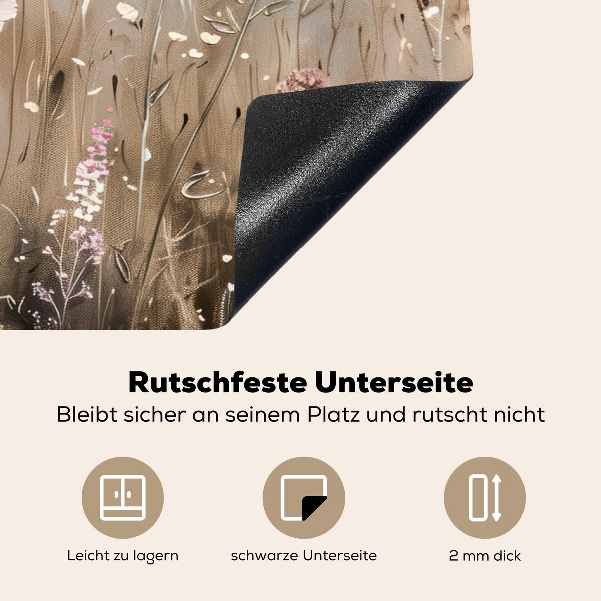 HERDABDECKPLATTE Blumen - Beige - Trockenblumen 81x52 cm - Beige, Kunststoff (81/0.2/52cm) - MuchoWow