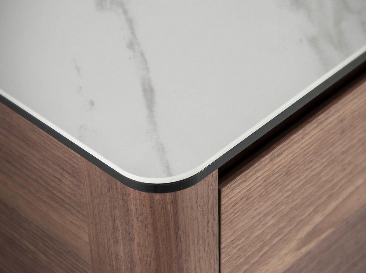 TV-ELEMENT TV-Ständer aus Nussbaumholz mit Glasplatte aus Marmorimitation 200/45/51 cm - Walnussfarben/Weiß, Holz/Stein (200/51/45cm) - ANGEL CERDA