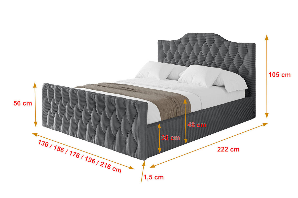 POLSTERBETT mit Bettkasten, Fußteil und Lattenrost, Boxbett ohne Matratze - FALIO-Z 180x200 Dunkelgrau - Anthrazit, Holzwerkstoff/Textil (180/200cm) - ALTDECOR