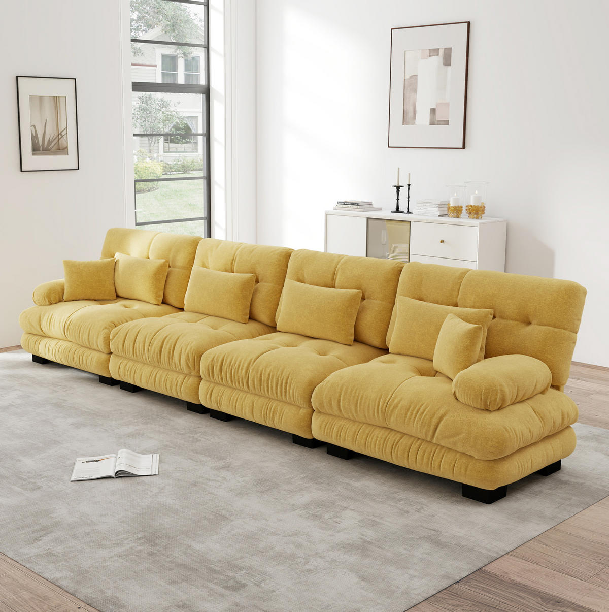 SOFA modulares Ecksofa 4-Sitzer Chenille Yellow - Gelb, Kunststoff (77/81/406cm) - Meubliv