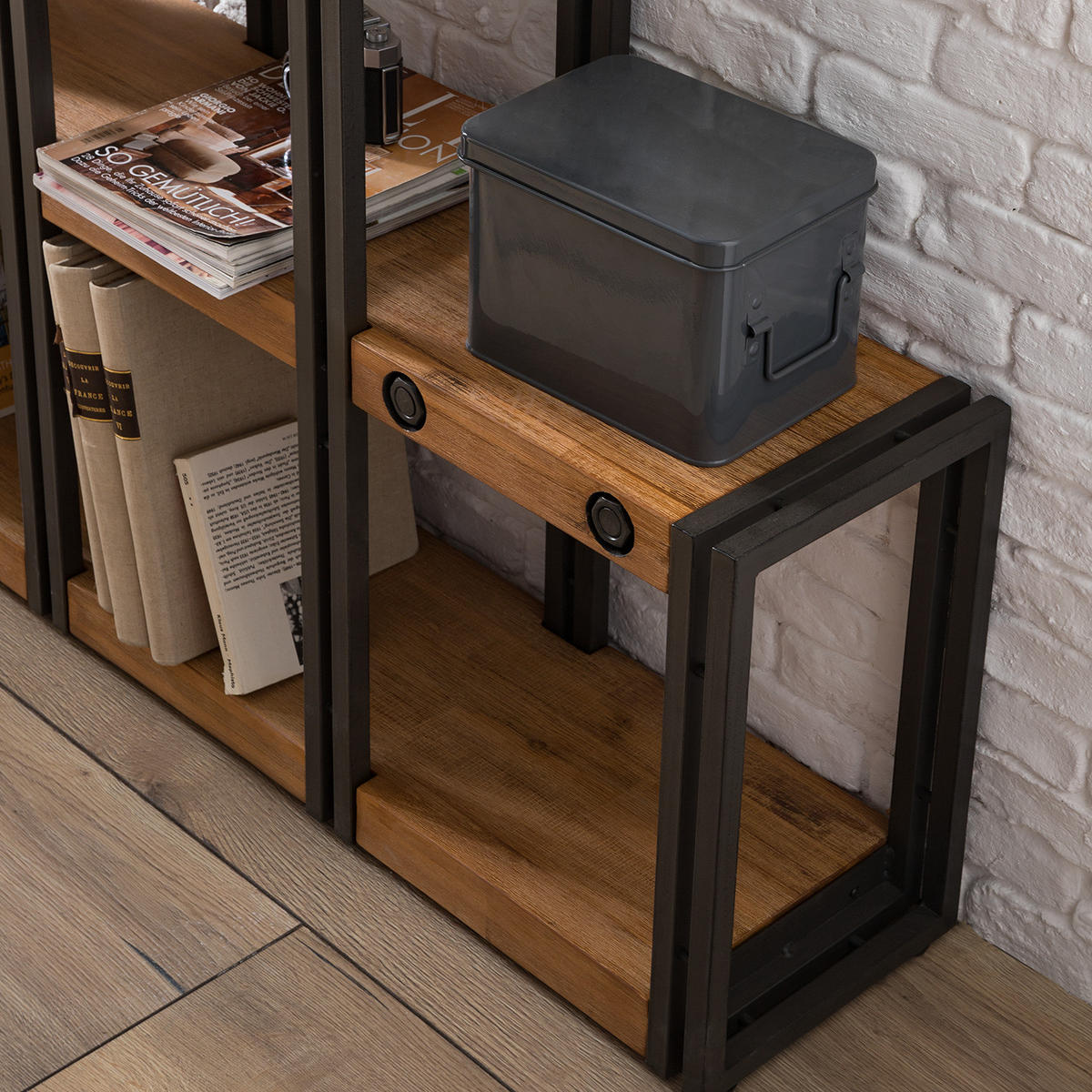 STUFENREGAL - Akazie massiv / Metall - Akaziefarben, Holz (140/150/25cm) - home24