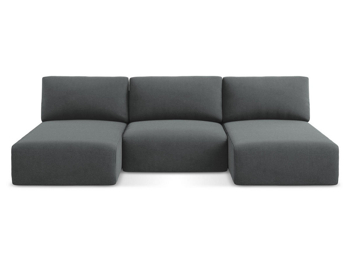 WOHNLANDSCHAFT Strukturstoff Stoff Grau - Schwarz/Grau, Kunststoff/Textil (304/79/149cm) - Makamii