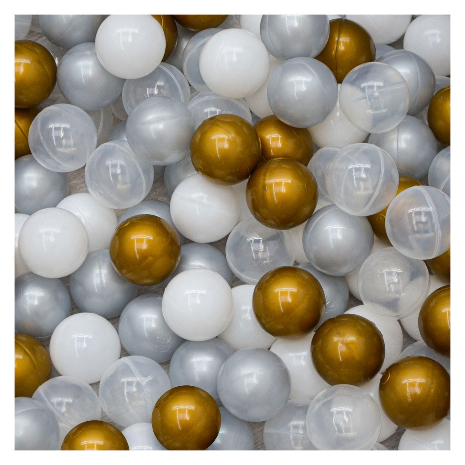 BÄLLEBAD-BÄLLE 200 Stück, Gold/Grau/Weiß/Transparent, 5.5 cm - Goldfarben, Kunststoff (5.5/5.5/5.5cm) - Littletom
