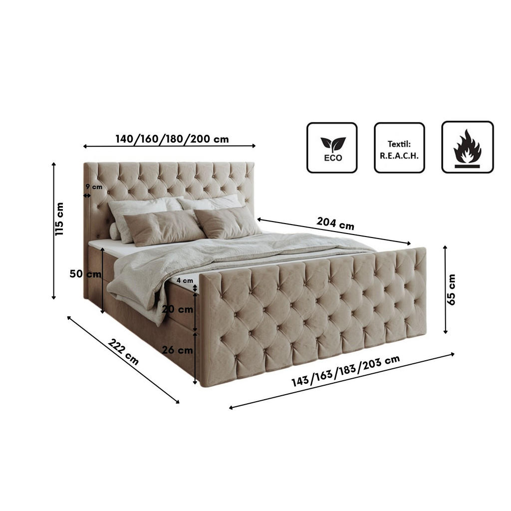 Thumbnail - Kaiser Möbel Kontinentalbett, Sand, Holz, 140x200 cm, Schlafzimmer, Betten, Boxspringbetten