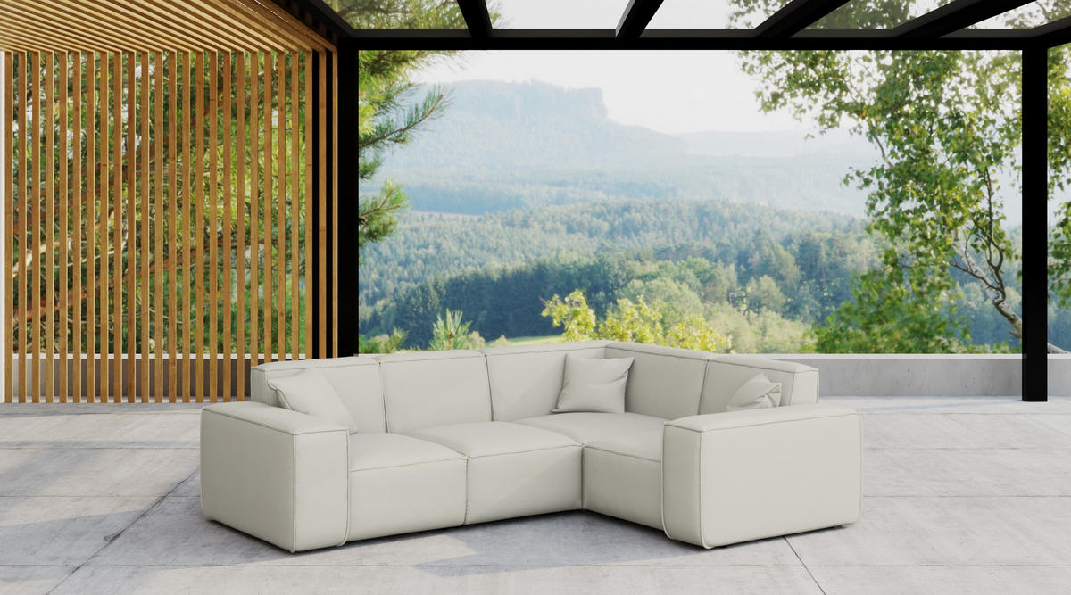 GARTENECKSOFA L-form MALIBU Stoff Odyssey Creme Rechts - Creme, Holz (246/73/181cm) - Kaiser Möbel