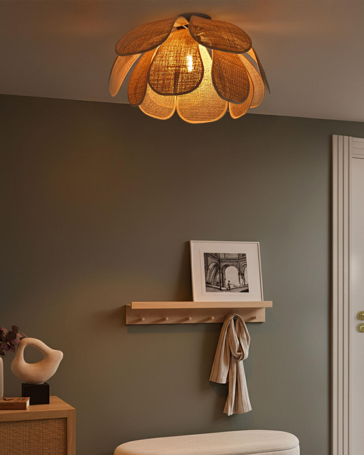DECKENLAMPE Naturfarben Chiredzi - Schwarz/Naturfarben, Kunststoff (60/60/32cm) - Beliani