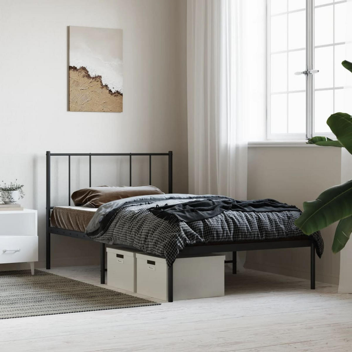 BETTGESTELL Mit Kopfteil Metall Schwarz 90/200 Cm - Schwarz, Metall (90/200cm) - vidaXL