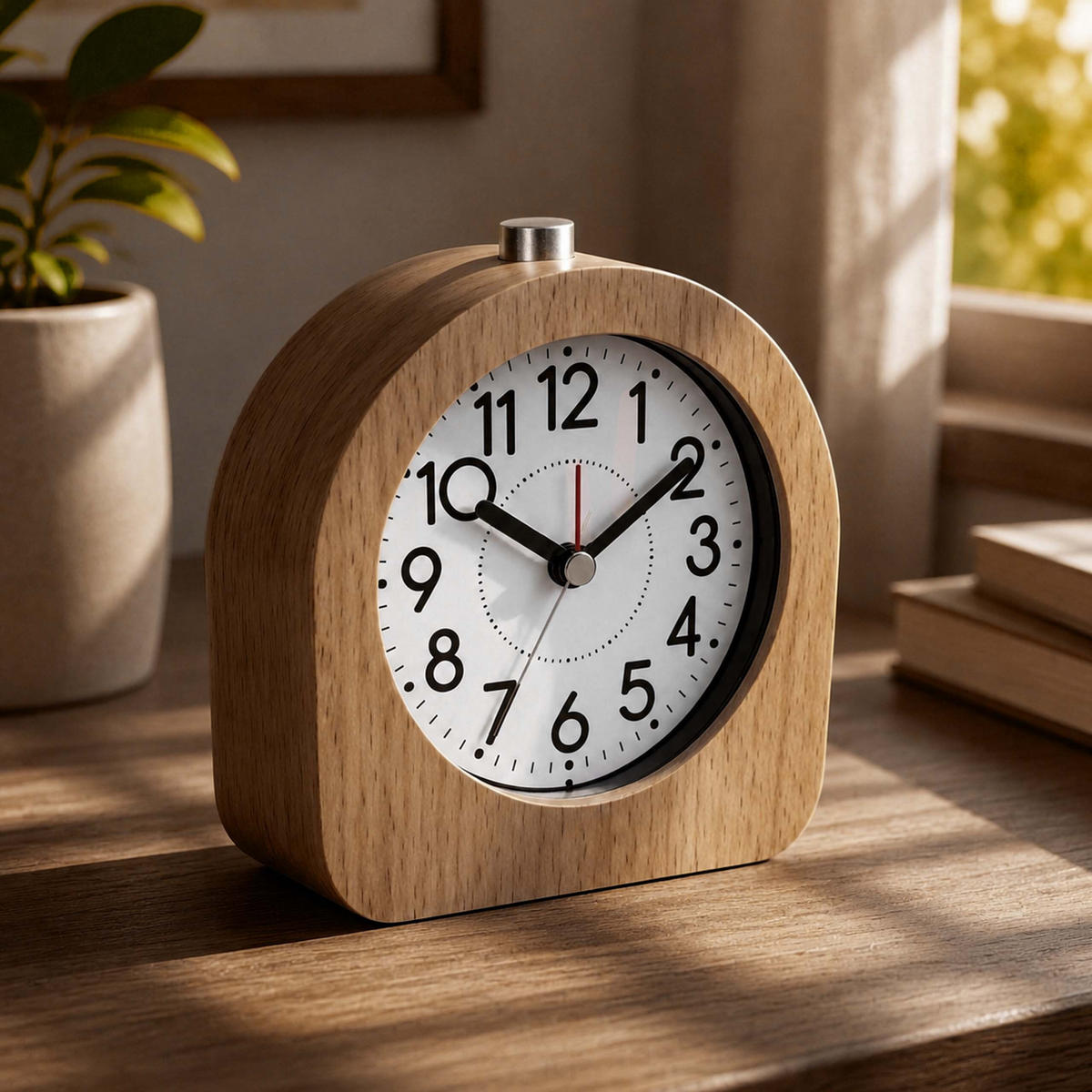 WECKER Hellbraun Buchenholz mit Licht - Hellbraun, Glas/Holz (10/10/4.5cm) - Relaxdays
