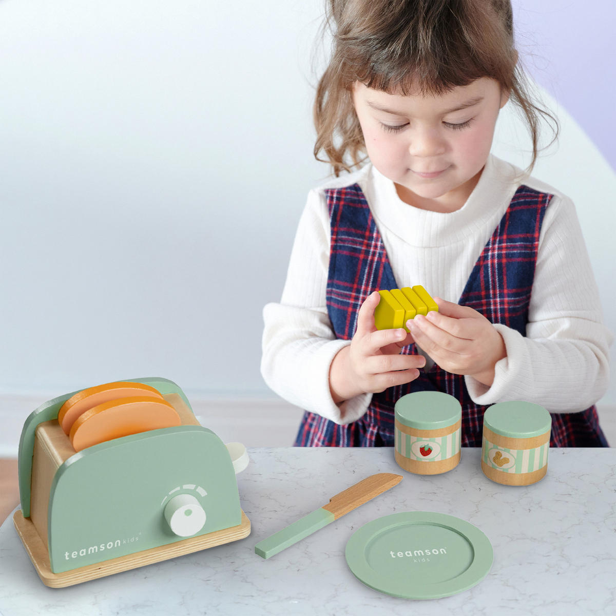 KINDERKÜCHEN-ZUBEHÖR mit Holztoaster, Grün, 10cm - Grün, Holzwerkstoff (16/10/10cm) - Teamson Kids
