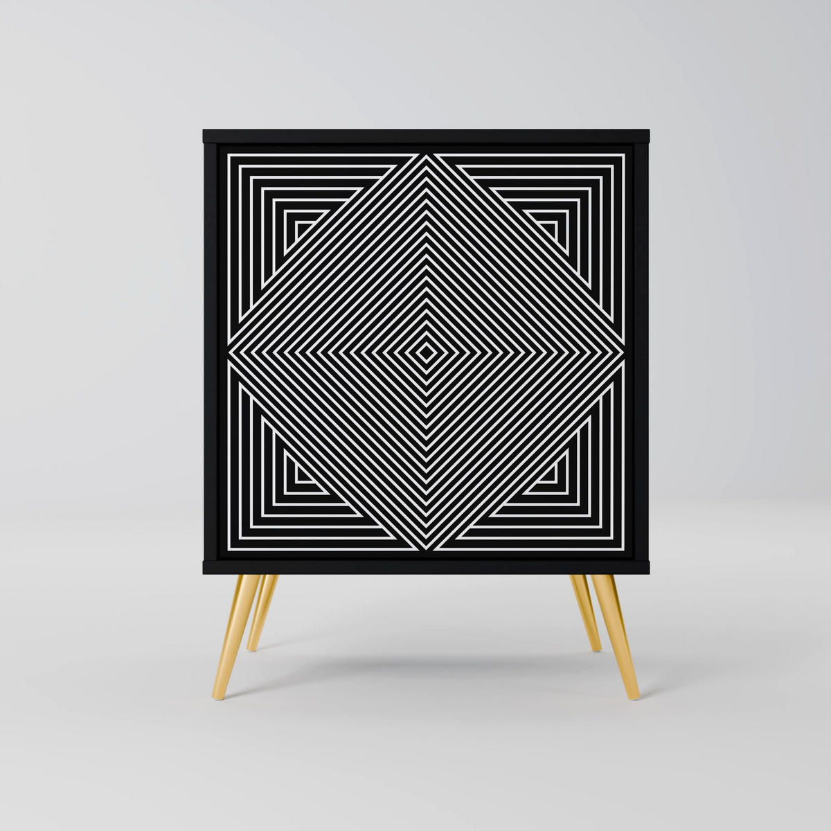 SIDEBOARD POLYGON ILLUSION, Schwarz, 57,5x42x67,5 cm, Schwarze Metall-Rahmenfüße - Multicolor/Schwarz, Holzwerkstoff/Metall (57.5/67.5/42cm) - SpaceRebels