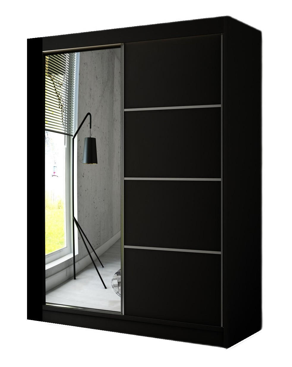 SCHRANK Schwarz PAKO Schiebetür Mit Spiegel 120 cm - Schwarz, Holzwerkstoff (120/215/61cm) - Sepro Meble