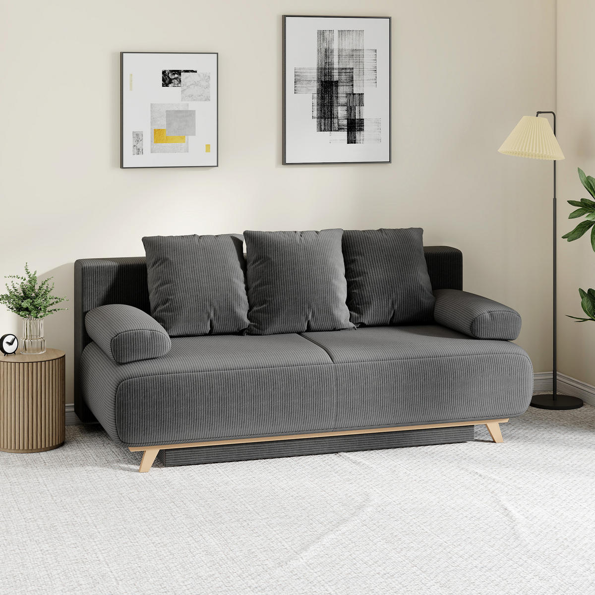BÄDDSOFFA i grå manchester - Beige/Grå, Textil/Plast (100/84/188cm) - HOMCOM
