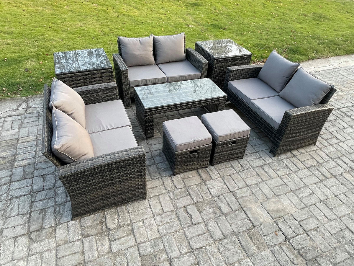 GARTENMÖBELSET Polyrattan Dunkelgrau 8-Sitzer - Dunkelgrau, Metall - Fimous