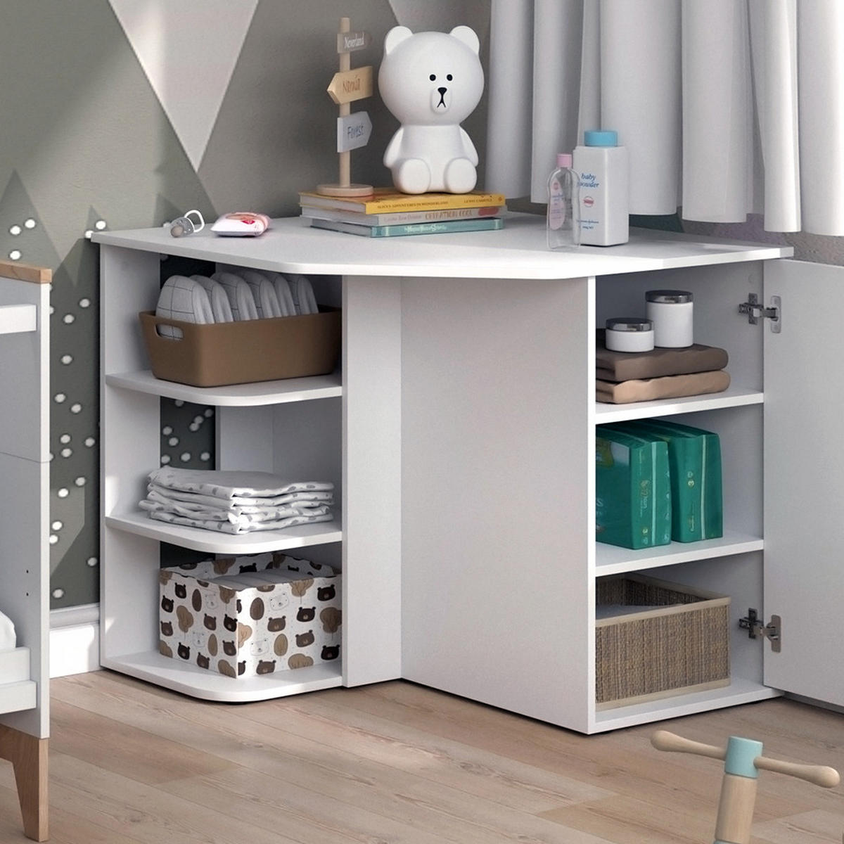 WICKELKOMMODE Kristian Weiß 85 x 77.3 cm mit Tür und offenen Fächern - Weiß, Holzwerkstoff (85/77.3/85cm) - Vicco