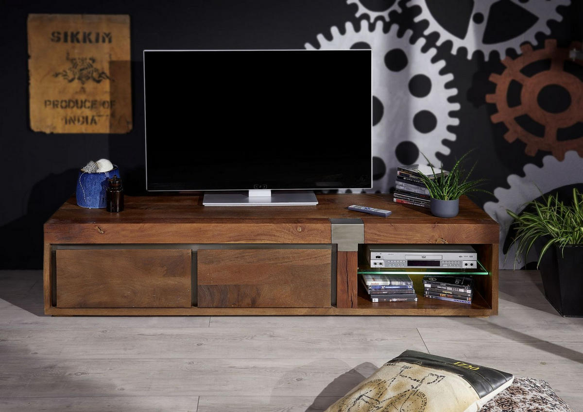 TV-BOARD Mango 180x48x39 braun lackiert Amsterdam #01 - Braun, Holz (180/39/48cm) - Massivmoebel24