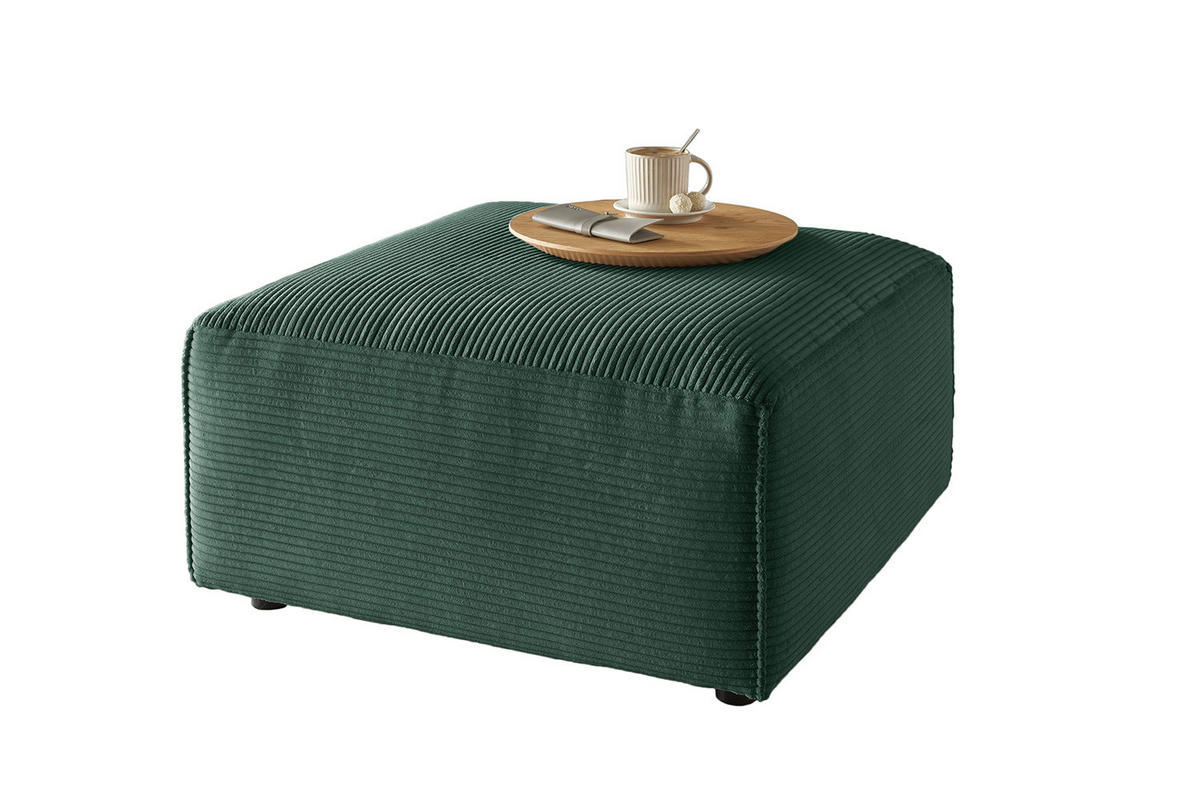 POLSTERHOCKER RANI Smaragdgrün Cord - Smaragdgrün/Schwarz, Kunststoff/Textil (80/42/80cm) - KAWOLA