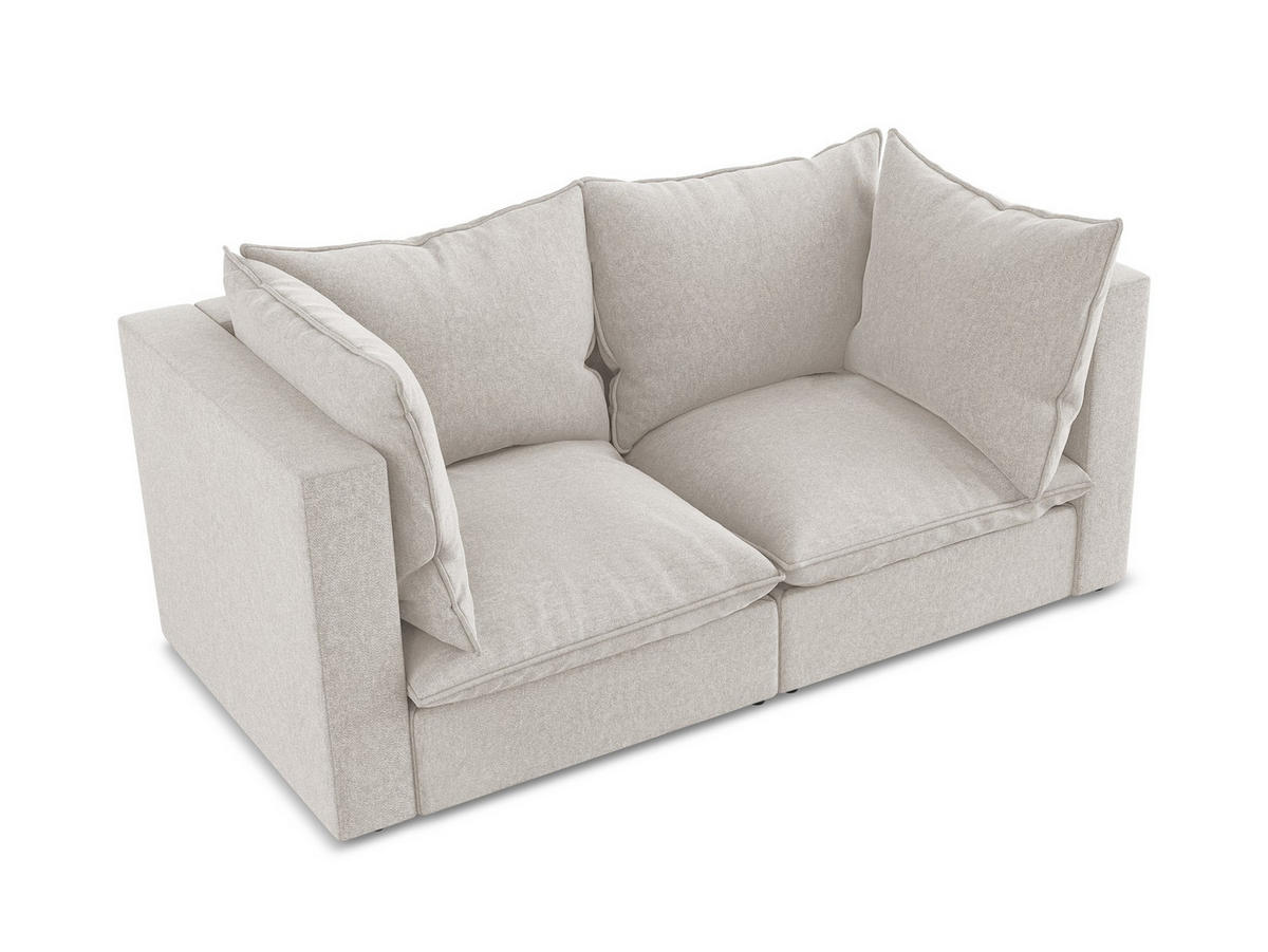 2-SITZER SOFA Samt Stoff Beige - Hellbraun/Schwarz, Holzwerkstoff/Kunststoff (180/77/90cm) - Makamii