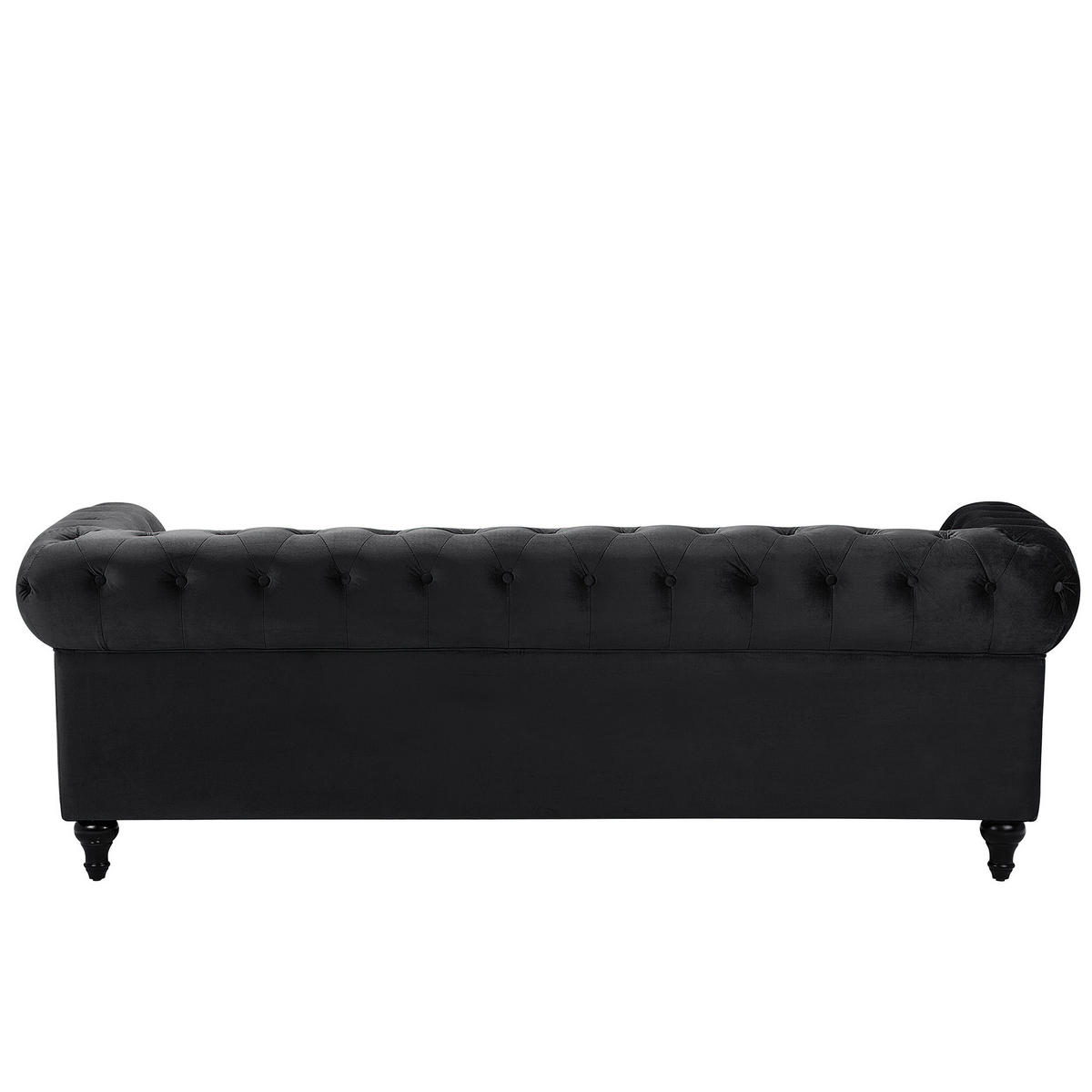 3-SITZER-SOFA Samtstoff Schwarz Chesterfield - Schwarz, Textil (201/70/75cm) - Beliani