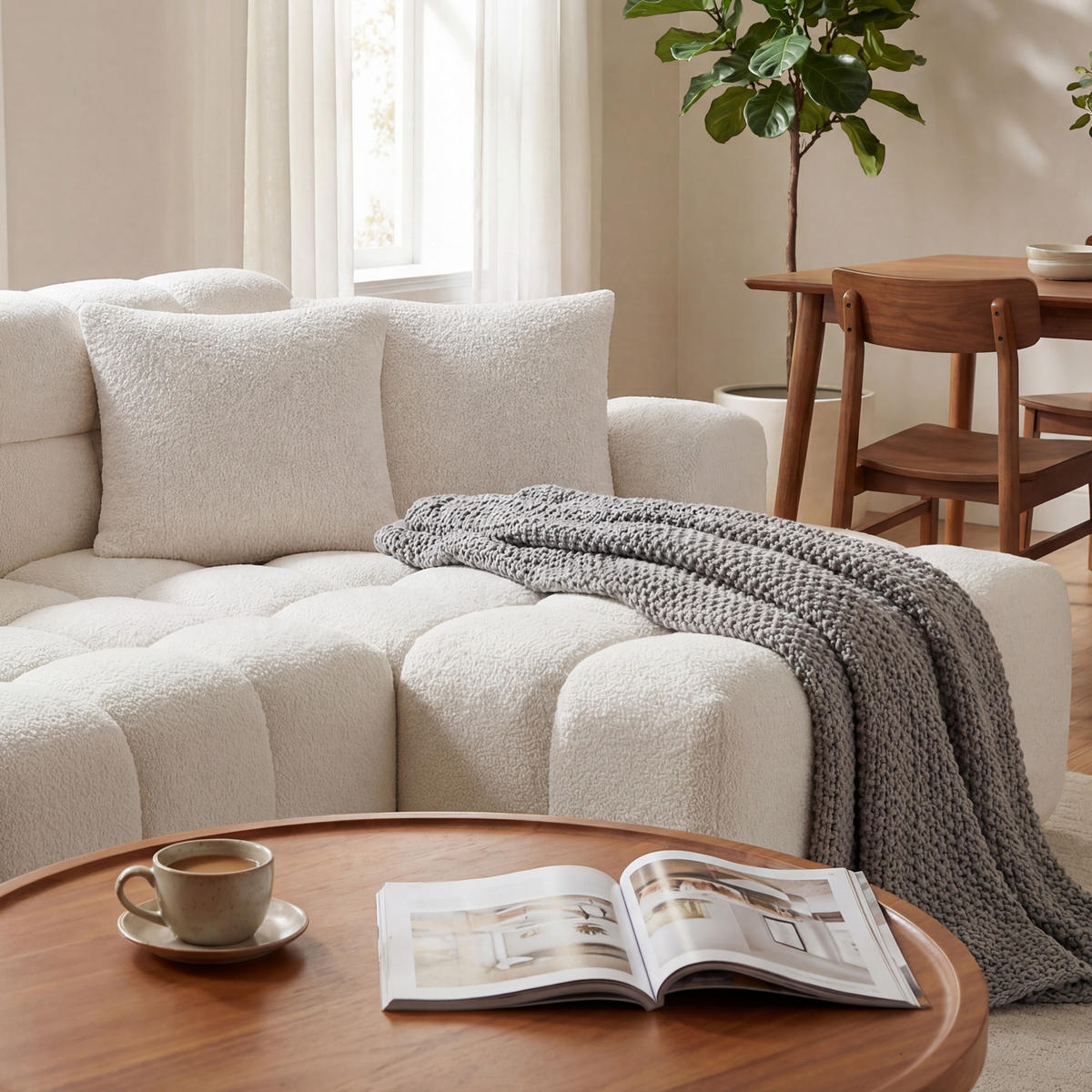 ECKSOFA 249,94/99,82/59,94 cm weiß aus Samt mit flexiblen Modulen und Vakuumverpackung - Weiß, Textil (249.94/99.82cm) - OKWISH