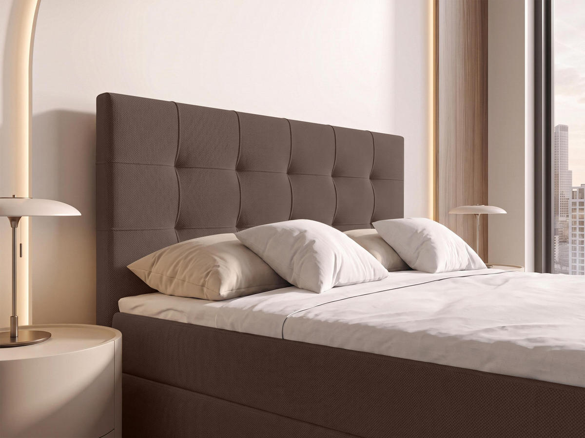 BOXBETT DEFNE 160x200 cm mit Fußteil und Matratze - Braun + TOPPER - Schwarz/Braun, Holz/Holzwerkstoff (160/200cm) - AX Living