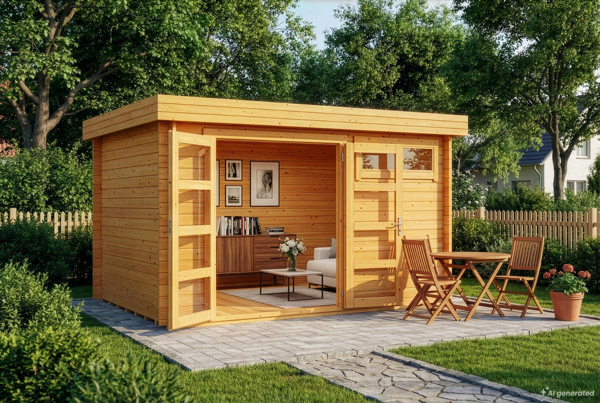 GARTENHAUS Holz Leandro - Pinienfarben, Holz (394/217/268cm) - Alpholz