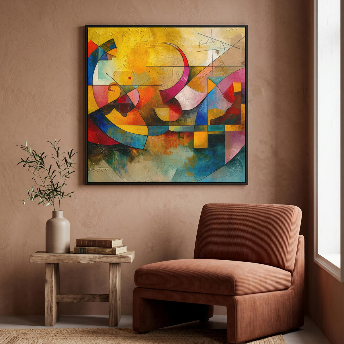 LEINWAND Bilder mit Rahmen - Kunst - Abstrakt - Modern - 90x90 - Gelb, Textil (90/90cm) - MuchoWow