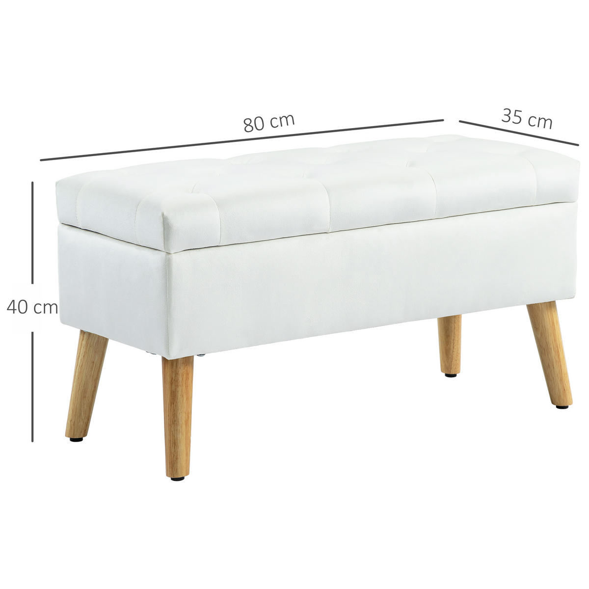 SITZBANK mit Stauraum, Polsterbank mit Deckel, Bettbank mit Samtoptik Weiß - Weiß, Kunststoff (35/40/80cm) - HOMCOM