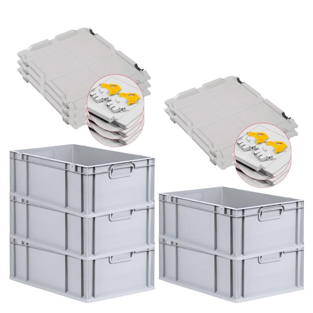 EUROBOX 5x Nextgen Economy Mit Scharnierdeckel Grau/Gelb Griffe Geschlossen 44 Liter - Gelb, Kunststoff (40/22/60cm) - PROREGAL