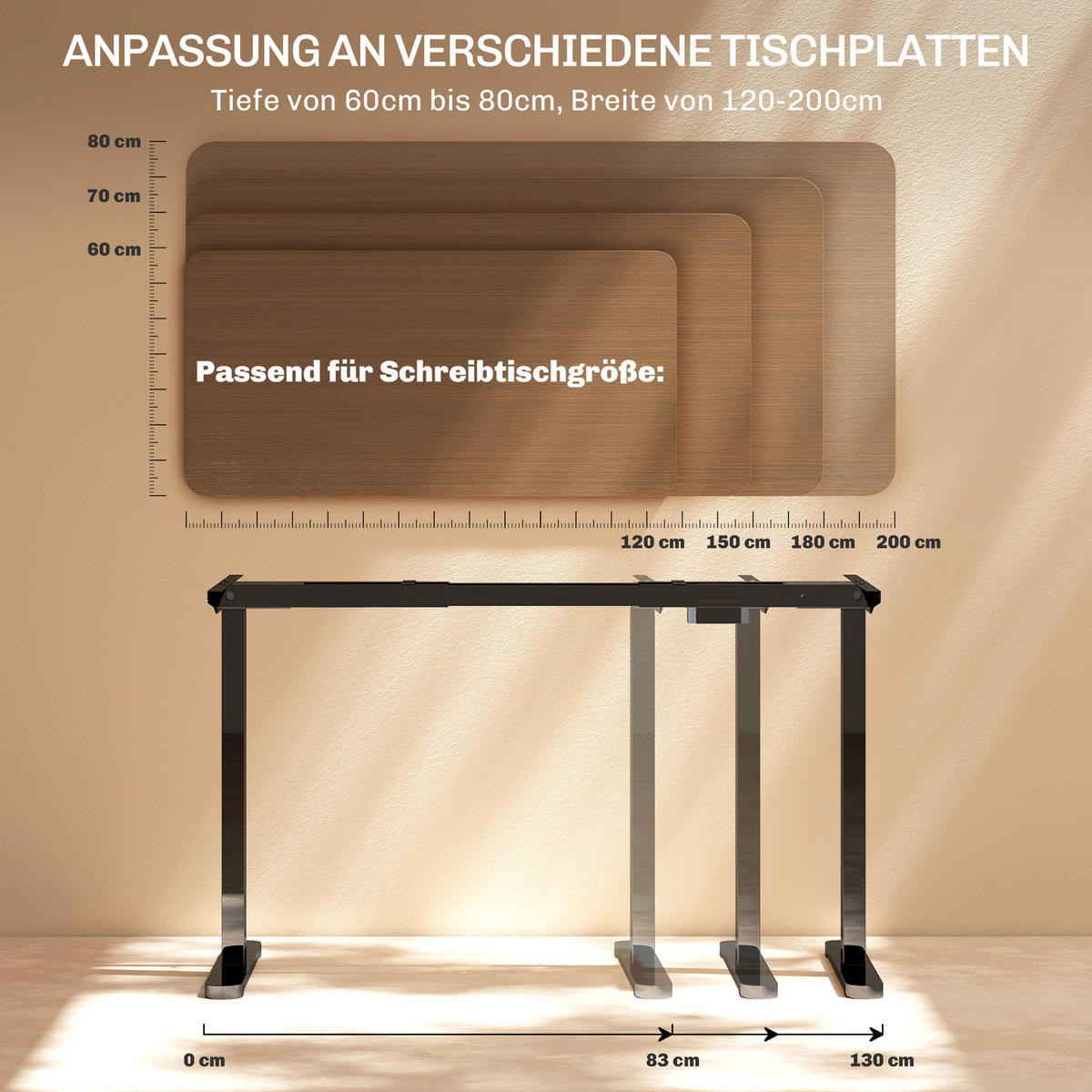 HÖHENVERSTELLBARER-SCHREIBTISCHGESTELL Stahl Schwarz - Schwarz, Metall (60/118/100cm) - HOMCOM