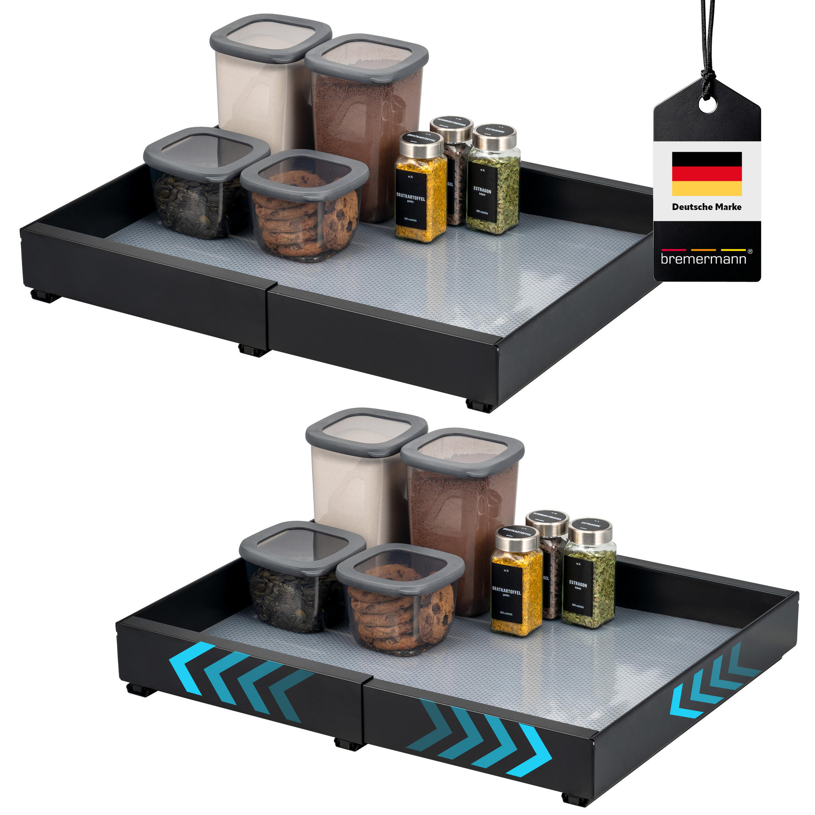 TELESKOPSCHUBLADEN (2er Set), ausziehbar, Metall, schwarz - Schwarz, Metall (51/6/42cm) - bremermann