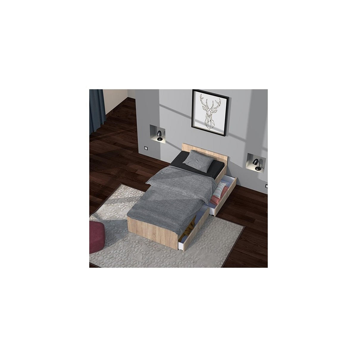 BETT KAPPA mit Schubladen/ Bett 90x190 - Eiche Gebleicht Dekor - Sonoma Eiche, Holzwerkstoff (90/190cm) - Weber Industries