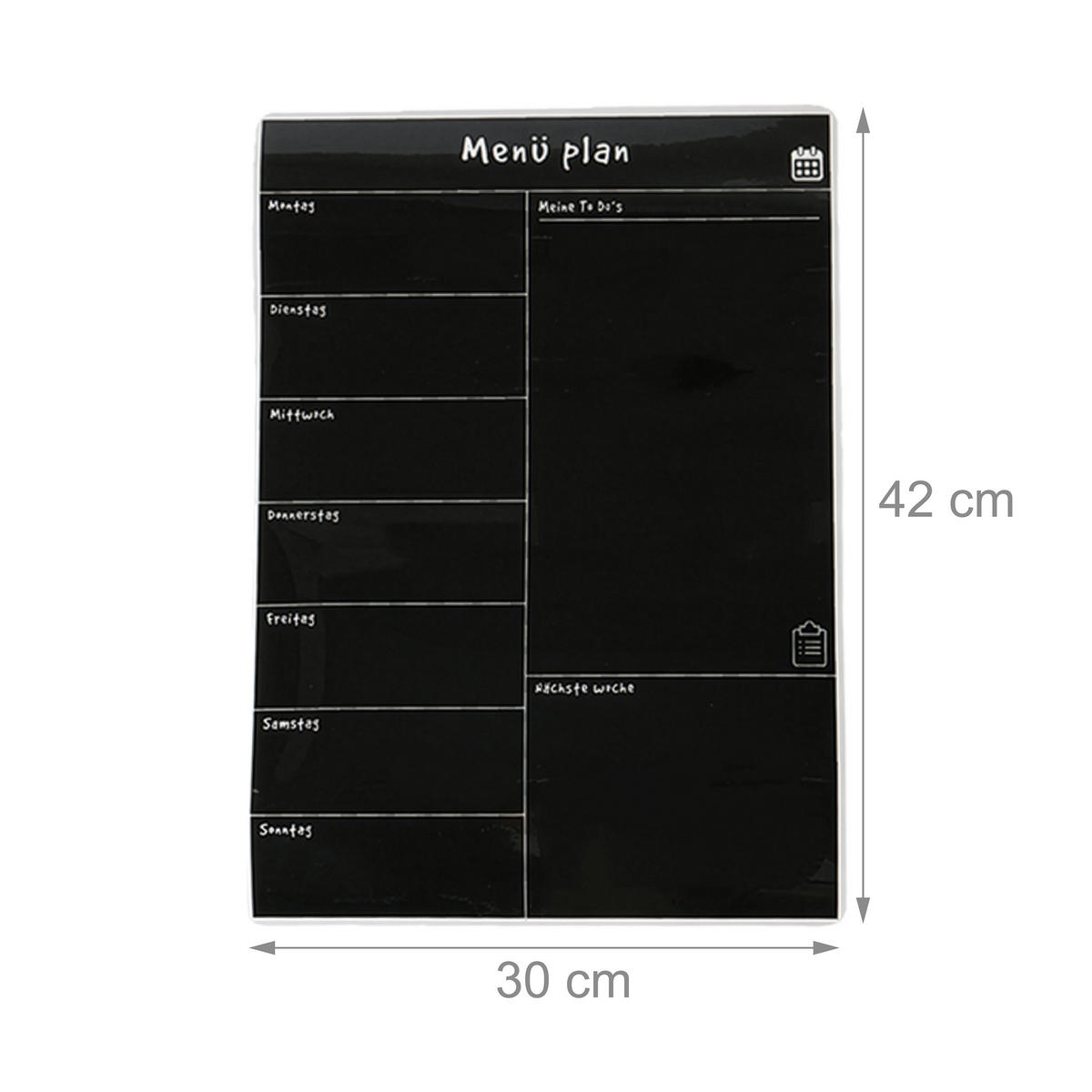 SPEISEPLAN Wochenplaner - Schwarz, Papier/Kunststoff (30/42/0.7cm) - Relaxdays