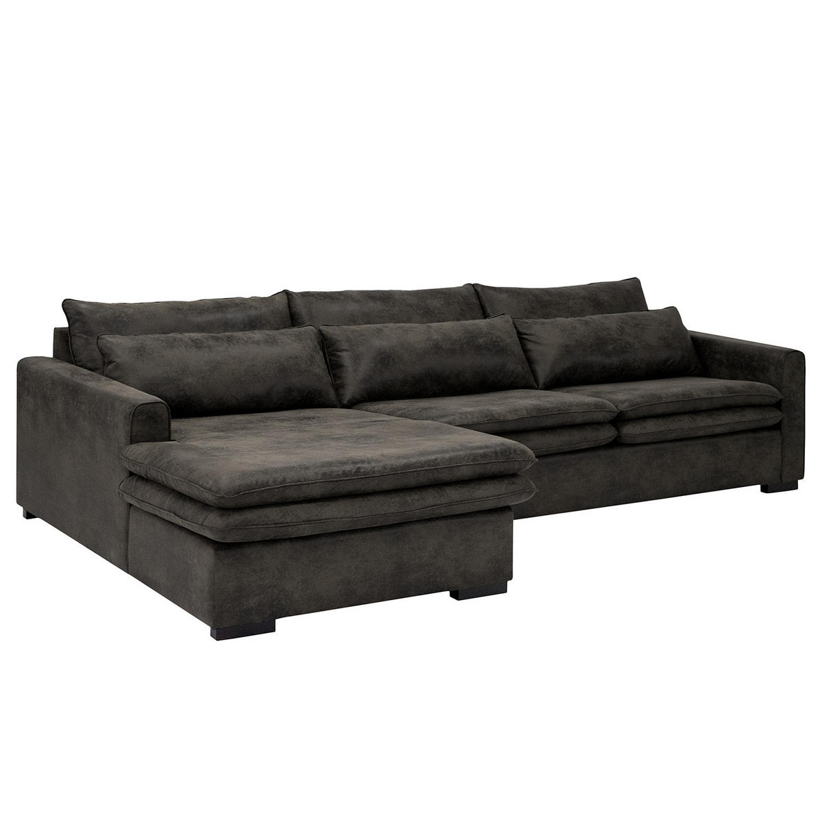 ECKSOFA mit Longchair - Dunkelbraun/Anthrazit, Buchenholz/Textil (299/164cm) - home24