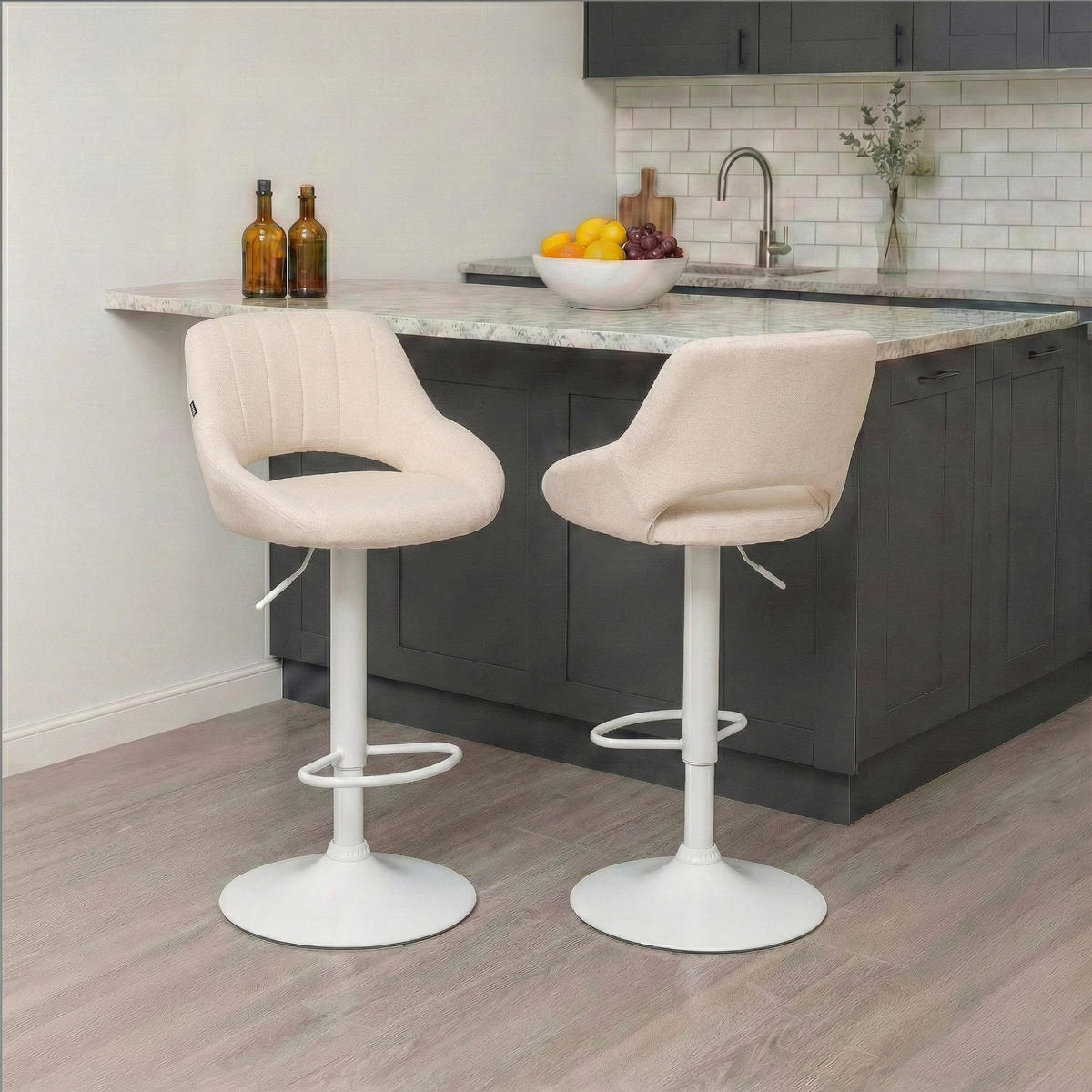 BARHOCKER Stoff Creme - Creme/Weiß, Textil/Metall (47/85/48cm) - CLP