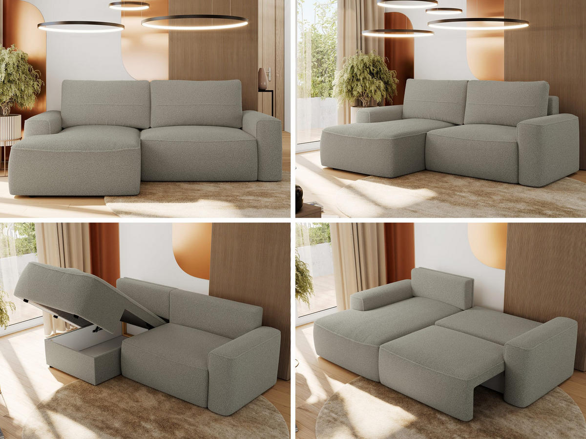 ECKSOFA BELLUNO L Hellgrau Boucle - Links - Hellgrau/Schwarz, Textil (144/233cm) - MKS