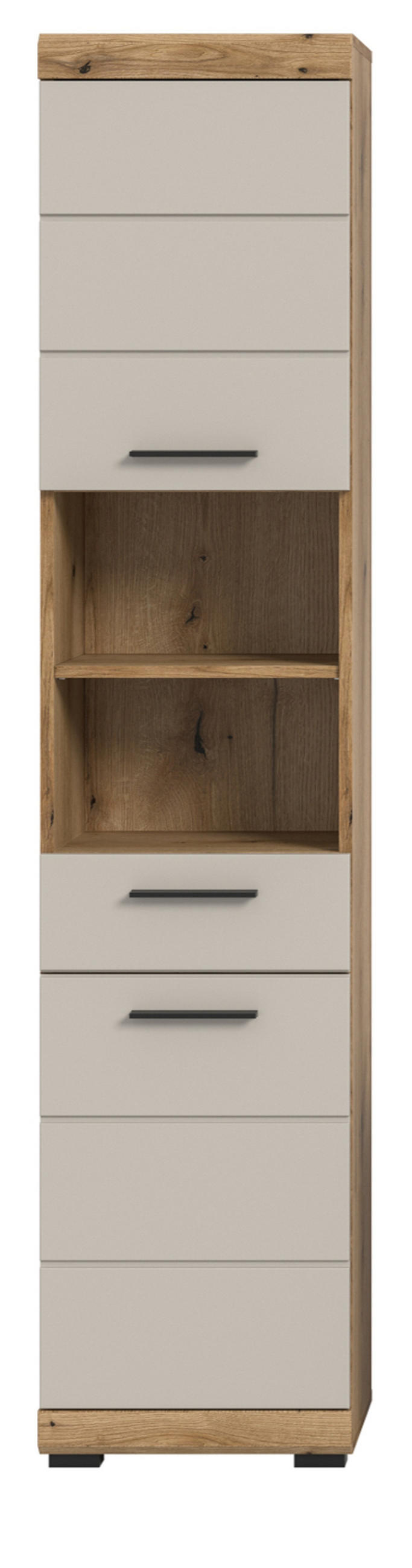 HOCHSCHRANK Sand Kaschmir, Evoke Eiche, Badschrank, 6 Fächer, 37 cm - Kaschmir/Eichefarben, Holzwerkstoff/Kunststoff (37/191/31cm) - Inn.Furn