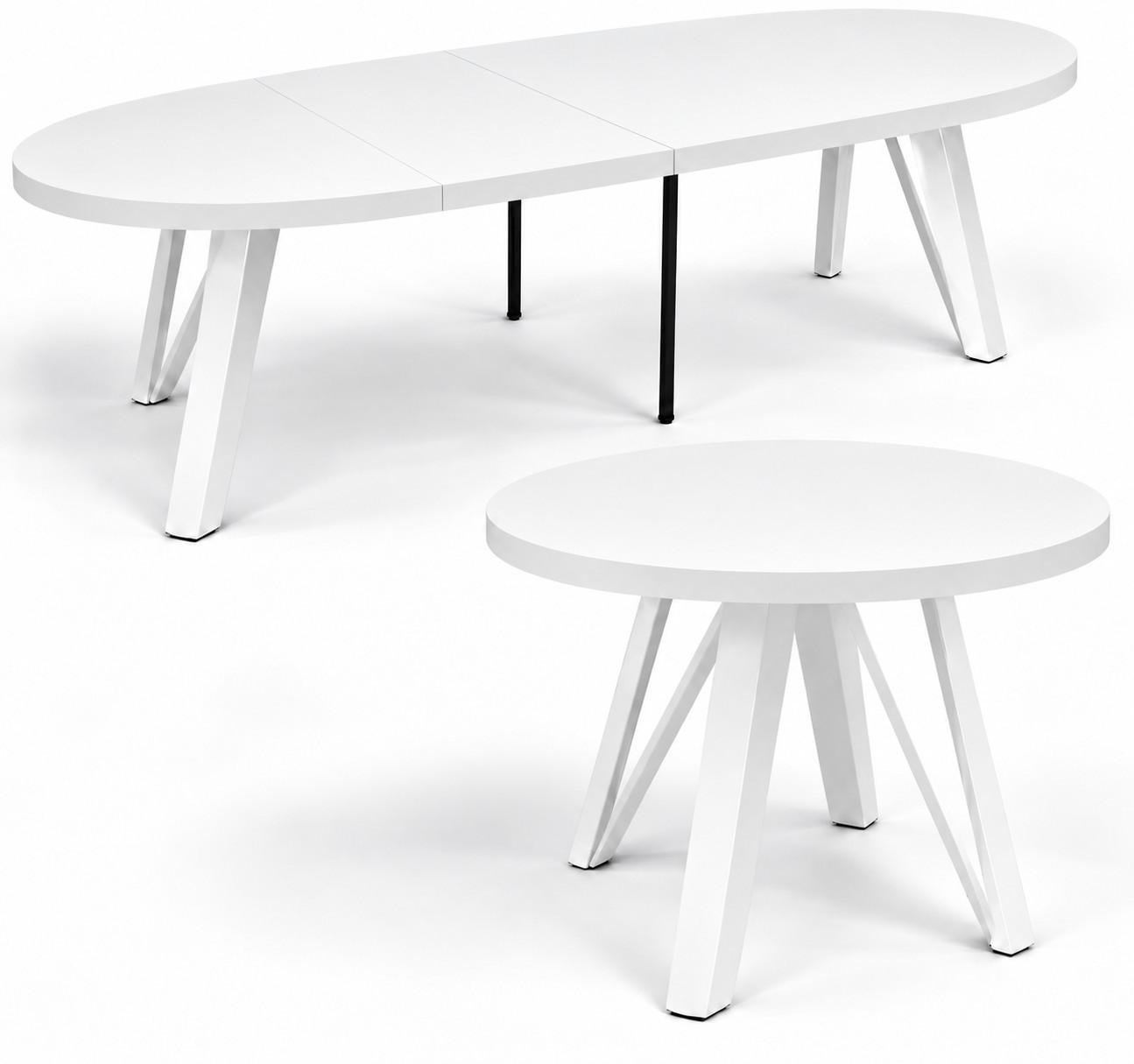 ESSTISCH rund ausziehbar 100/300/76 cm, Weiß, 54 cm Tischplatte + Industrial Metallgestell Weiß - Weiß, Holzwerkstoff/Metall (100/300/76cm) - Damale Möbel