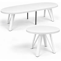 ESSTISCH rund ausziehbar 100/300/76 cm, Weiß, 54 cm Tischplatte + Industrial Metallgestell Weiß - Weiß, Holzwerkstoff/Metall (100/300/76cm) - Damale Möbel